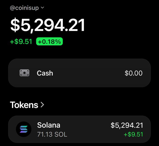 A screenshot of a crypto portfolio showing $5,294.21 total holdings with 71.13 SOL worth $5,294.21, supporting the post's claim about a potential $SOL giveaway or airdrop where followers should check their wallets for incoming tokens.