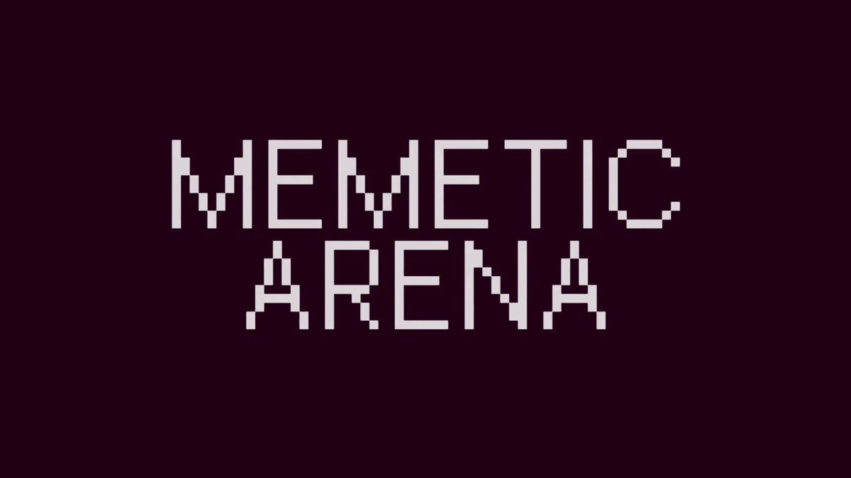 The image features a purple background with white text that reads "Memetic Arena". This text is surrounded by a border, which gives the impression of being part of an advertisement or promotional material for the Memetic Arena. The overall design appears to be simple yet effective in conveying the intended message.