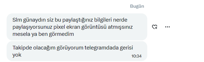 A screenshot of two Turkish-language chat messages in which the user asks where information is being shared and notes that a Telegram screenshot cannot be viewed in the feed, directly prompting the accompanying post's invitation to join the private Telegram group at t.me/Cyrptoman4.
