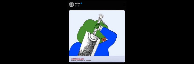 An X (Twitter) post by Colbie showing a green and blue illustration of a hand holding a bottle, with text 'one life, its worth an attempt' and a search bar showing 'cc:17460962 <OP>'.