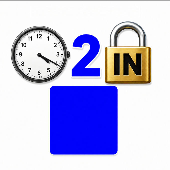 The image shows a clock, the number "2," and a padlock with "IN" on it arranged above a blue square placeholder, visually playing on the phrase "time to lock in." It combines a timepiece and a secure lock to symbolize commitment or readiness, likely a custom graphic for the post about locking in on @base.