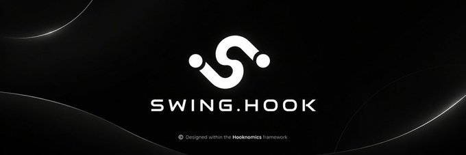 Black logo screen displaying 'SWING.HOOK' with the tagline 'Designed within the Hooknomics framework'.