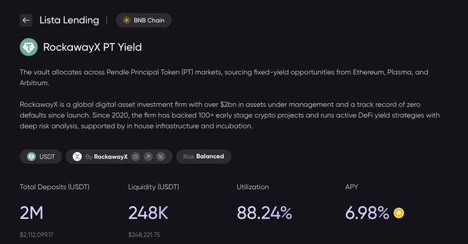 The image shows a webpage that provides information about trading options, specifically related to cryptocurrencies such as Bitcoin. It offers details of cryptocurrency markets like RockawayX, where a fixed yield lock-in is available for trading tokens. The user can access this information by visiting the website listed in the caption and navigating through its features.