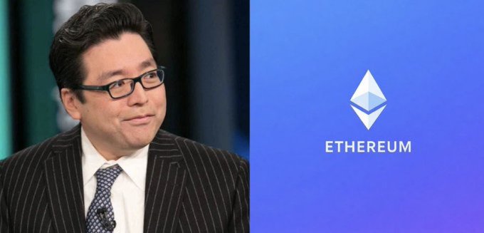 The image shows Fundstrat co-founder Tom Lee beside the Ethereum logo, illustrating his bullish stance on ETH as BitMine continues aggressive accumulation of the cryptocurrency.