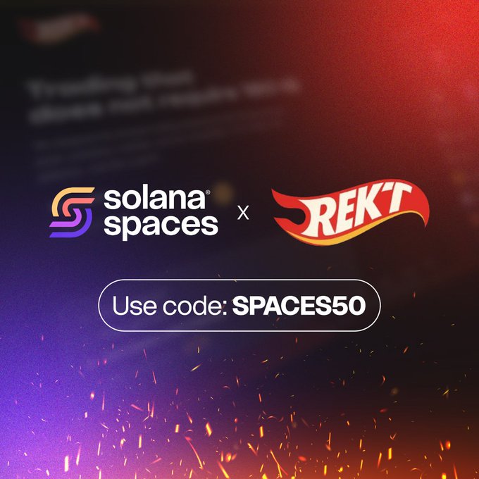 The image features a promotional poster for Solana Spaces, which is a company that offers a rewards program for users who sign up for their services. The poster includes a logo for the company and a link to their website. The text on the poster encourages users to "Use code: SPACES50" in order to access the rewards program.