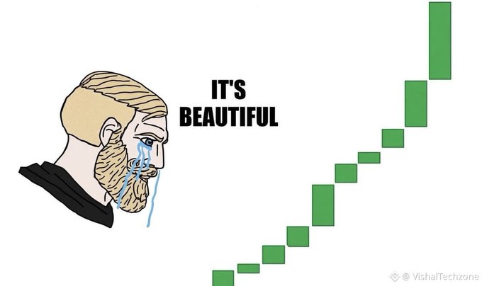 A "Chad" wojak character weeps tears of joy beside an upward-trending green stock chart with the text "IT'S BEAUTIFUL." The meme humorously captures the euphoric feeling of watching the market rally during a holiday break.