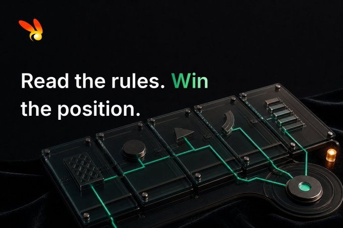A sleek black and green campaign board with glowing pathway lines and a small gold figure sits against the dark background, with a logo in the top left and the bold text "Read the rules. Win the position." overlaying the scene, reinforcing the messaging about understanding campaign rules to secure a winning spot.