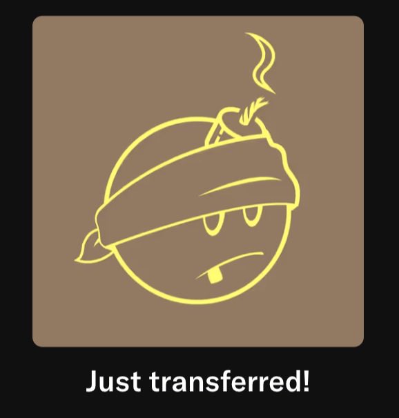 An illustration of a character with a bandana and an angry expression, with the caption 'Just transferred!'
