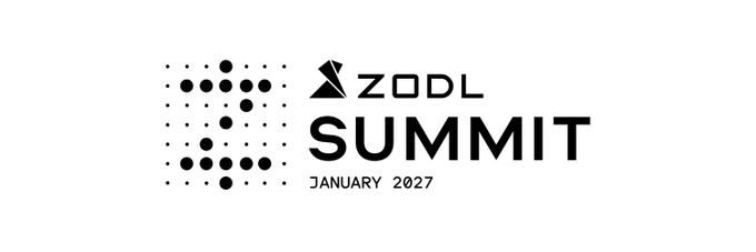 A minimalist event graphic reads “ZODL SUMMIT,” “JANUARY 2027,” with a dotted logo on the left.