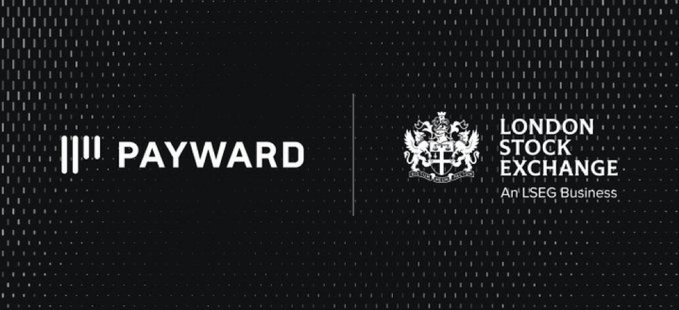 A graphic displaying the 'PAYWARD' logo alongside the 'LONDON STOCK EXCHANGE - An LSEG Business' logo on a black textured background.