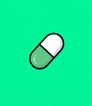A green and white pill capsule icon is displayed on a green background, symbolizing pharmaceutical or medicinal themes. The pill imagery metaphorically represents PumpFun's new crypto perpetual futures trading product with up to 20x leverage powered by Hyperliquid, suggesting the platform's "prescription" for high-leverage trading opportunities.