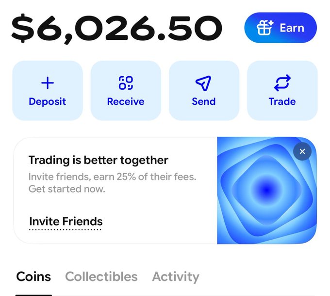 ursa trading app interface displays a blue diamond shape with the text " Trading is better together" and offers options for deposit, receive, send, trade, and earn.