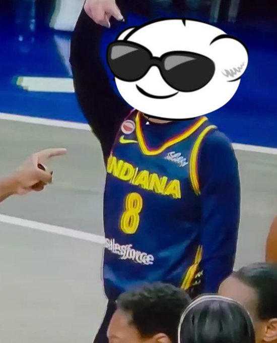 A person wearing an Indiana Pacers jersey with the number 8 raises their arm, with a cartoon smiley face sticker covering their head. The image appears unrelated to the post's mention of the ticker $PP, seemingly serving as a placeholder or joke image.