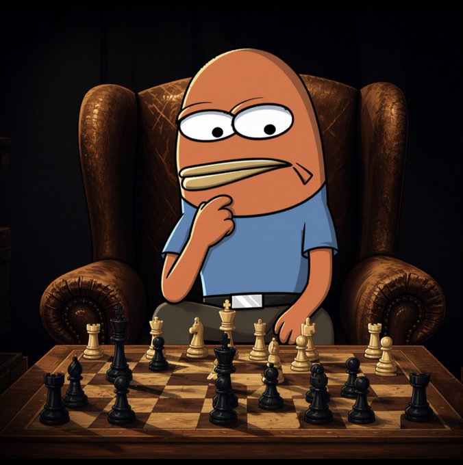 The image features a cartoon character, likely a man or boy, sitting at a table playing chess with multiple pieces of the game spread out before them. The character appears to be deep in thought as they contemplate their next move. The background shows an armchair, and there is text that reads "Gmonad guys Are you doing the BOB daily quests to gain points if not start now. A surprise awaits you @BobMonad probably nothing. BOB to moon". This suggests a connection between the cartoon character's actions in the image and the post about the BOB game, which could be an online multiplayer chess game or a similar interactive activity that requires players to think strategically and make decisions based on their opponents' moves.