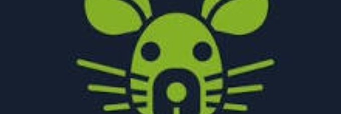 A minimalist green logo on a dark background depicts a stylized mouse or hamster face with large round ears, whiskers, and an open mouth.