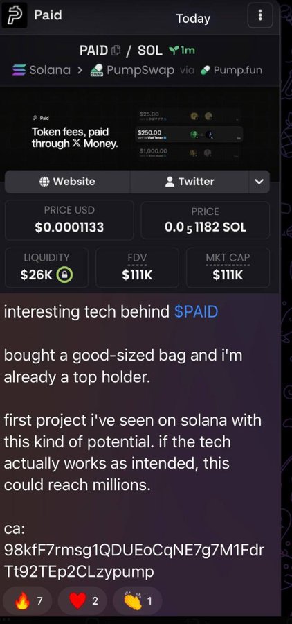 A screenshot of a social media post promoting the Solana token $PAID (trading at $0.0001133 with $26K liquidity and $111K market cap via PumpSwap), showing token stats and the contract address ending in "CLzypump." The post is being used as part of a "$10 GIVEAWAY" engagement bait to lure users with the promise of free crypto, a common tactic in crypto scam promotions.