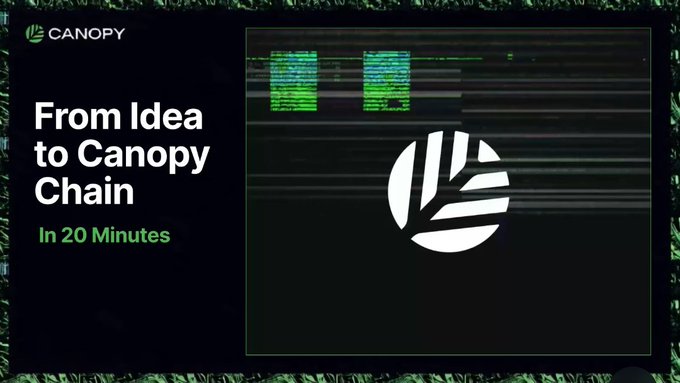 A promotional graphic for 'CANOPY' displays the text 'From Idea to Canopy Chain' and 'In 20 Minutes' alongside a terminal window and a circular logo.