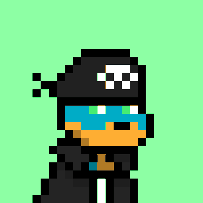 A pixel art character with black "hooded" features stands against a bright green background, holding a teal and brown box. The image serves as the visual representation for Doginal Dog #2747, a pixelated digital collectible being sold for 45,000 DOGE (~$3,078 USD).