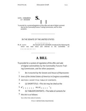 A draft document titled 'A BILL' for the 119th Congress regarding the regulation of digital commodities by the Commodity Futures Trading Commission.