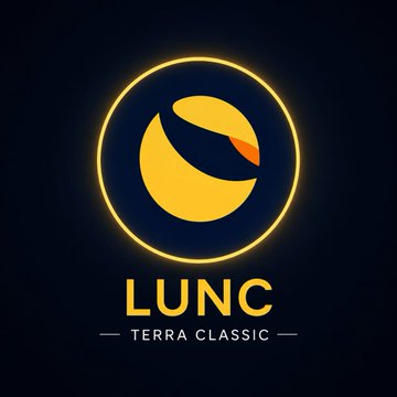 A logo for LUNC (Terra Classic) cryptocurrency featuring a stylized yellow coin icon within a glowing ring on a dark blue background.