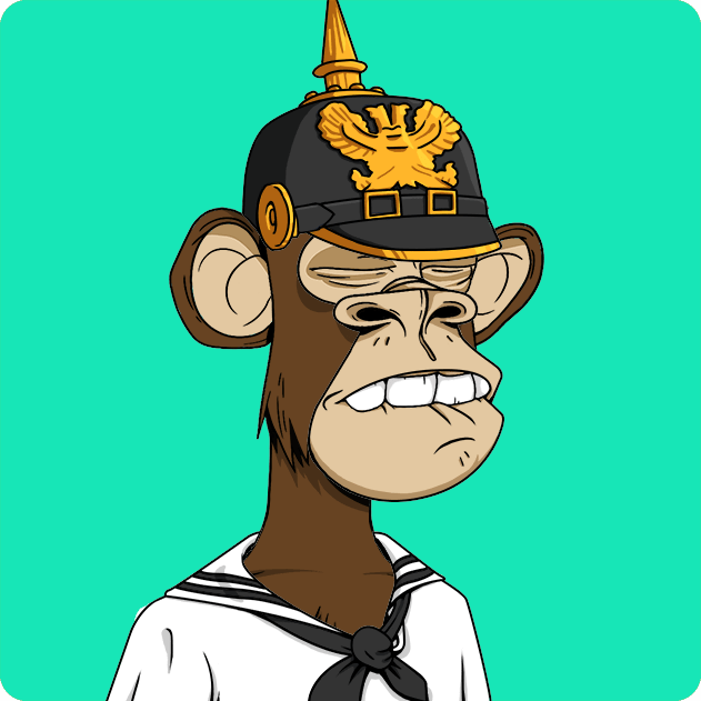 The image features a cartoon monkey wearing a hat with a gold emblem, standing against a blue background. The monkey appears to be dressed as a sailor or naval officer, complete with a white sailor's outfit and a black tie. The caption of the image reads "Ape #4560 Bought for 8.95 WETH 0x321d...86e1 0xa3C6...", which suggests that this is an advertisement for a product related to sailors or naval officers.