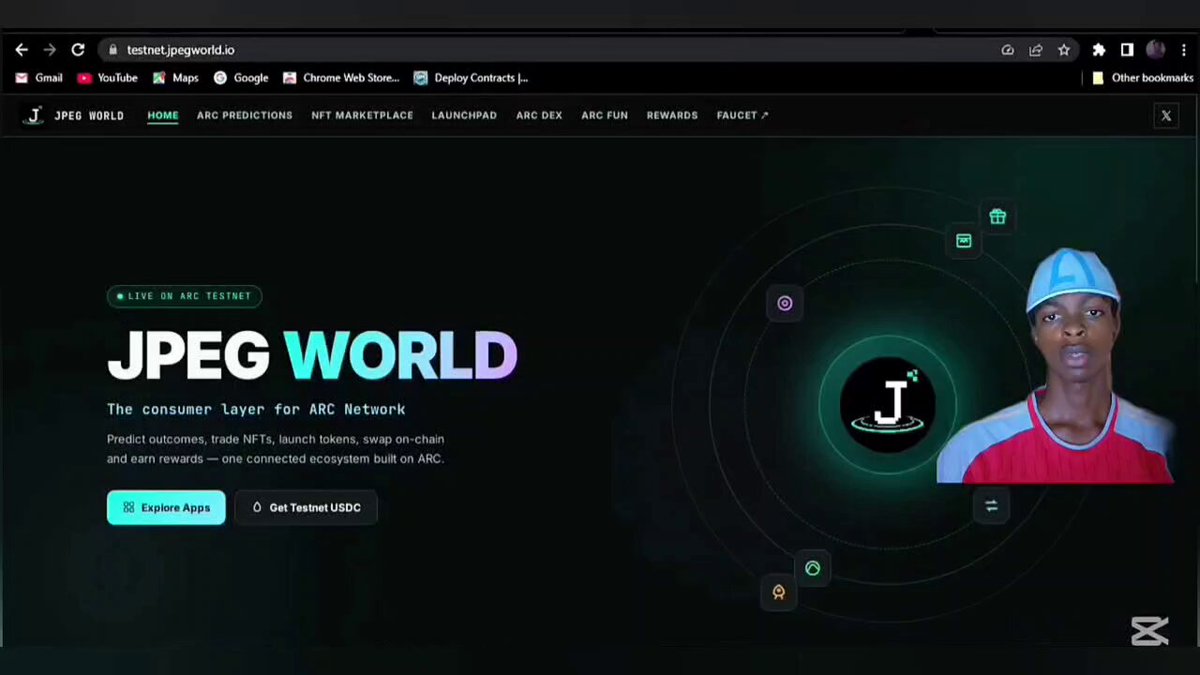 This image is of a computer screen displaying the webpage for the JPG World platform, which seems to be an ecosystem protocol built on Arc Jpeg World. The background of the image features different colored circles, with one of them being the logo of JPG World. The main focus of this post is to explore projects built on @jpeg_world and understand its ecosystem better through a detailed walkthrough.