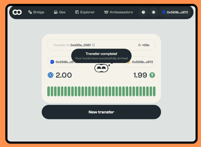 The image shows a computer screen displaying a transaction status page from a cryptocurrency exchange, specifically Bitcoin Cash. The main focus of the image is a message that reads "Stuck Mid-Task with No Gas? No Panic! Running out of gas during a crucial on-chain task is a nightmare. But don't stress, @Allbridge_io has your back in seconds!". This message provides information about the current status of the transaction and reassures users that their funds are safe due to the exchange's reputation for reliability and security.