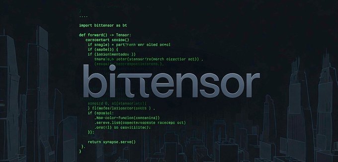 The image shows an advertisement for Bitenson, which is an app or platform that allows users to invest in various cryptocurrencies like Bitcoin. The background includes a cityscape with buildings, and the title of the advertisement reads "Bittenson". It appears to be a software advertisement, as indicated by the use of green programming code. The goal of the advertisement seems to be to promote Bitenson's ability for people to invest their funds in the crypto world and potentially benefit from the growth potential offered by various startups within the ecosystem.
