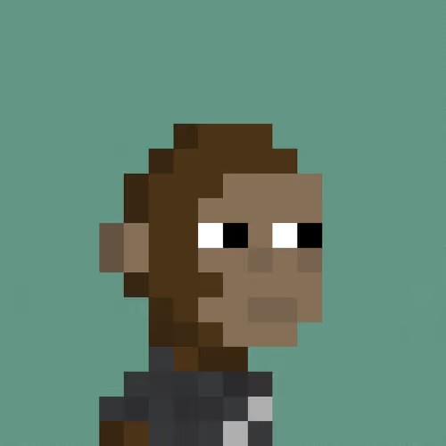 A pixel art portrait shows the head and shoulders of a person with dark skin and braided brown hair against a teal background.