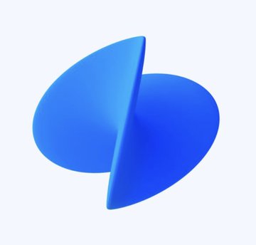 A 3D blue geometric logo featuring two intersecting curved triangular forms, representing the partnership between Toss and Optimism as they collaborate to test Korean won (KRW) stablecoins on the OP Stack blockchain.