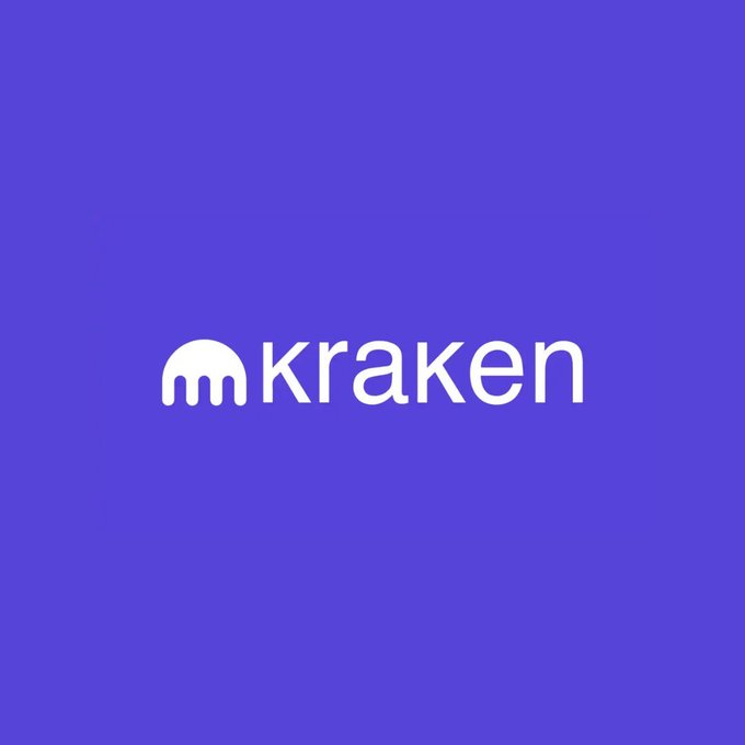 The Kraken cryptocurrency exchange logo in white on a purple background.