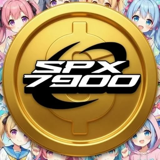 A golden coin displaying the 'SPX 6900' logo (black swoosh with white text) is set against a colorful background of various anime-style characters.