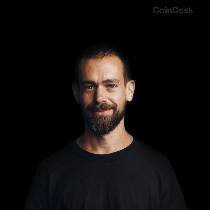 A portrait photo of Jack Dorsey against a black background, smiling slightly, with a 'CoinDesk' watermark in the top right corner.