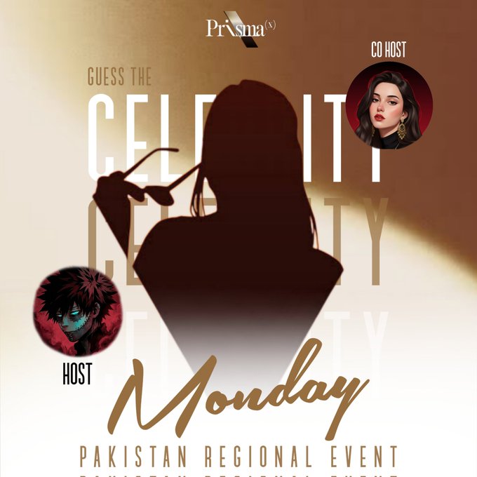 The image features an advertisement for a Pakistani Regional Event that took place on Monday. The poster displays two silhouettes of women with sunglasses, one wearing a black top and the other a red top. They are positioned against a white background, which highlights their shapes. The text "Guess The Celebrities" is written in black at the bottom of the image, indicating that this event was about guessing the celebrities featured on the poster.
