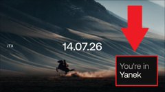 A dark cinematic image with the date "14.07.26" and text "You're in Yanek" highlighted by a red arrow and box, showing a person on horseback in a mountainous landscape.
