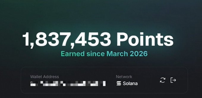 The image shows a digital screenshot of a computer screen with text, including a message announcing that a user has earned 1,837,433 points. Additionally, an article about Solana, the cryptocurrency network featured by the email address xStocksFi@xStocksFi is visible below this post. The content and layout suggest that the person who posted the email is likely discussing the recent winnings or achievements related to the crypto world in particular.
