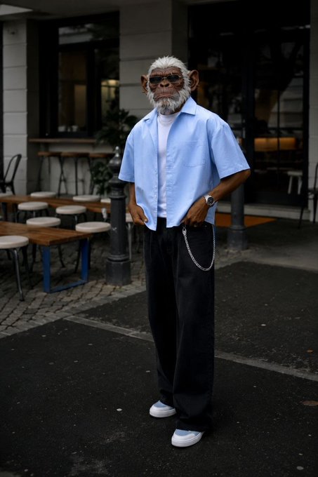 The image features a man dressed in blue clothing, including a shirt with a chain around his neck, standing outside of a building. The man has a white beard and is wearing sunglasses. There are several chairs visible behind him, suggesting that he might be at an outdoor cafe or restaurant. The post about the weekend plans seems to be related to the image, as it reads "big weekend ahead what are your plans? $RIVER @RiverdotInc / @River4fun". This implies that the man is likely planning a trip or outing for the upcoming weekend and wants to share his plans with others through social media.