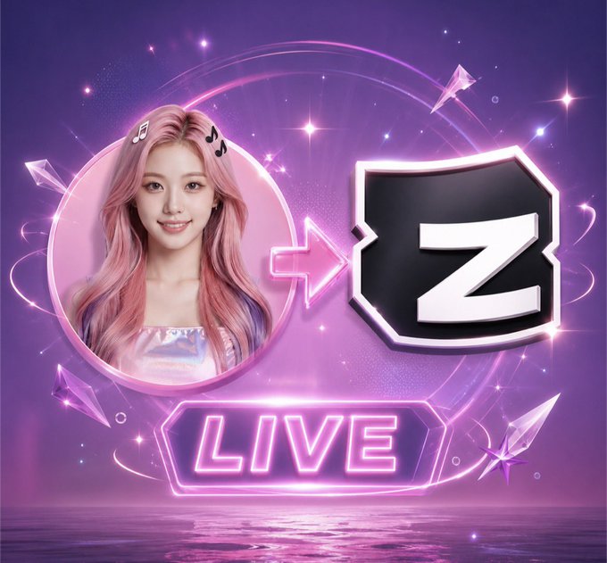 The image features a girl with pink hair wearing a silver dress against a purple background. The girl's face is turned towards the camera, and she appears to be smiling. In front of her, there are two signs - one that says "LIVE" in white letters and another sign that reads "Z". These signs seem to be related to an event or campaign, possibly promoting an online game or a social media challenge. The girl's presence and the context behind the image suggest that she is participating in this event or campaign, which could potentially involve playing games or completing tasks for rewards.