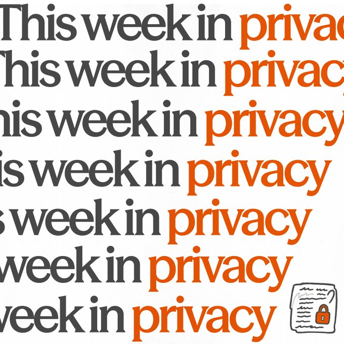 The image features repeated stacked text reading "This week in privacy" in dark gray and orange, alongside a small scroll-and-lock icon in the bottom right corner, serving as a branded graphic for a weekly privacy news roundup. It pairs with the post highlighting key developments in privacy infrastructure, including EthSystems institutionalizing Ethereum privacy work, Project Eleven's post-quantum wallet proof, and Symbiosis enabling private transfers on TRON.