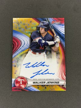 A Topps baseball card featuring Walker Jenkins, a Minnesota Twins prospect, with an autograph and a 'Texas League Midseason All-Star' designation.