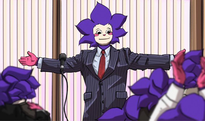 Spike from *Tom and Jerry* stands at a podium with outstretched arms in a pinstripe suit, addressing an audience of similarly purple-furred figures, visually parodying a political speech or pump announcement — mirroring the post's commentary on crypto airdrop hype, where flashy "selling the dream" narratives (like $BOB and $JAMES) see nearly all recipients dump tokens, while only $CHOG's stronger community conviction (32% sold) suggests genuine holder belief.