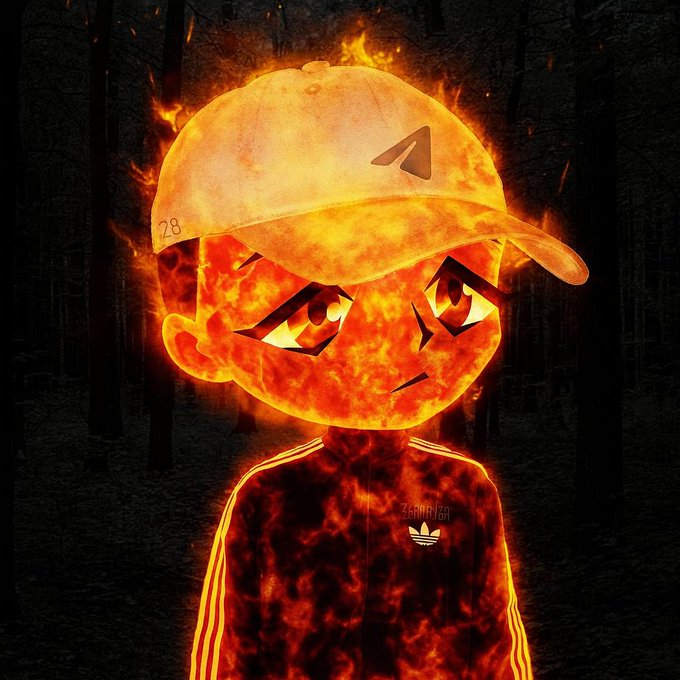 The image features a cartoon-like depiction of a person wearing a white baseball cap with an "A" on it, standing against a black background that appears to be a forest or wooded area. The caption reads "Gram Morning (GM)". This suggests that the image is related to a post about Gram Morning and possibly contains some information or context about the post's content.