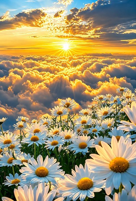 A vibrant sunrise over a sea of daisies above the clouds captures a fresh, optimistic "Good Morning" vibe that pairs with Tria's message of bridging traditional finance and Web3 with clarity, simplicity, and a bright new day of opportunity.