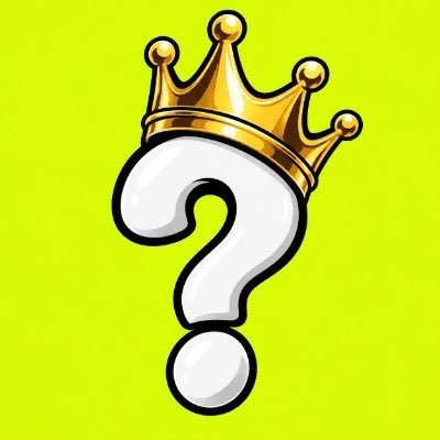 Simple graphic showing a stylized white question mark wearing a gold crown on a bright lime-green background.