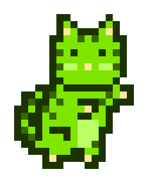 This image features a charming cartoon cat, which appears to be made of green pixels or code, giving it an electronic feel. The cat has distinctive facial features such as a small nose and eyes that make it look even more adorable and lifelike. It is standing on its hind legs, with one leg raised in the air, giving the impression of curiosity or playfulness. There are no texts present in the image, so we can only focus on the cat itself and appreciate its unique appearance.