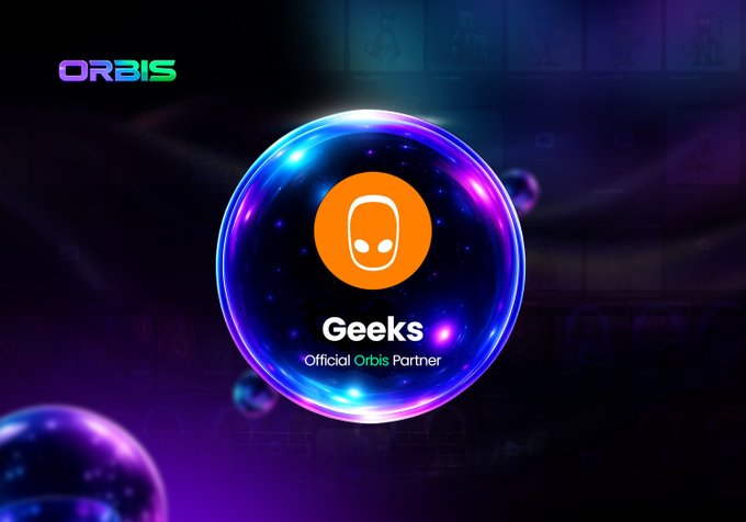 A promotional graphic displays a glowing purple and blue orb containing an orange robot icon, labeled 'Geeks - Official Orbis Partner' with the 'ORBIS' logo in the top left corner.