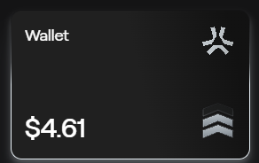 A digital wallet card on a dark background showing a balance of $4.61 with a logo in the top right corner.