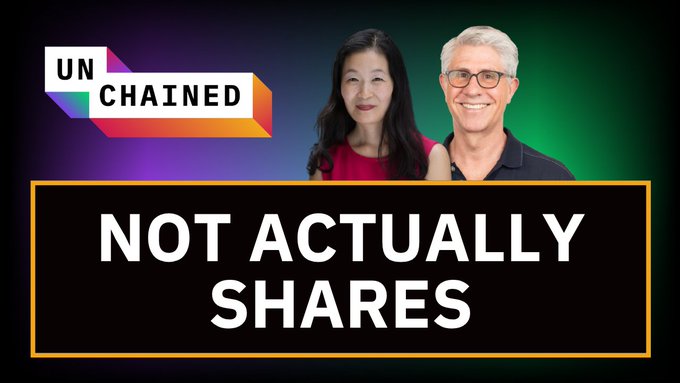 YouTube thumbnail for "Unchained" featuring two hosts and bold text reading "NOT ACTUALLY SHARES."