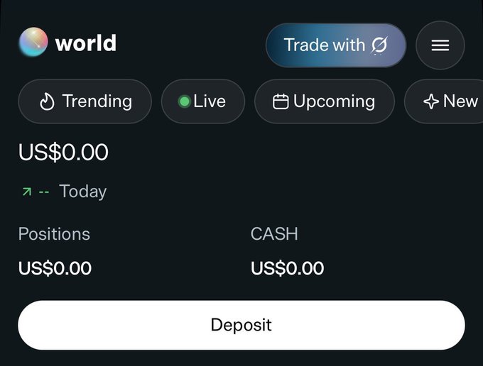 A mobile trading app screenshot displays a wallet showing US$0.00 in both positions and cash, with a prominent "Deposit" button at the bottom. The image humorously reinforces the post's mockery of a project where users allegedly deposited money hoping for an airdrop, as the visible $0.00 balance suggests any "investment" yielded no returns.