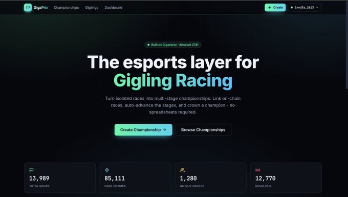 The image features a computer screen displaying a website for the game "Gigling Racing" with details about its esport layer, specifically focusing on the creation of competitive leagues. The text within the image provides context and information about the purpose of this particular page or app.